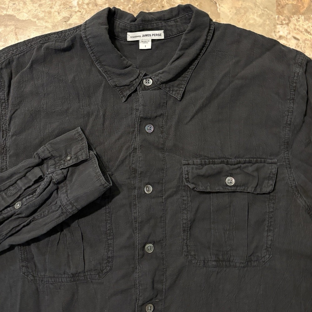 Standard James Perse Shirt Mens Small 1 Black Cotton Long Sleeve Button Basic